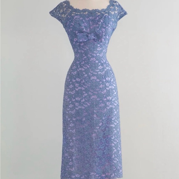 Dresses & Skirts - 1950's French Blue Lace Wiggle Dress